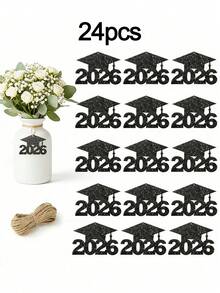 1/12/24 piezas Decoraciones para Fiesta de Graduación 2026 - Etiquetas de Gorro de Graduación con Brillo, Centros de Mesa de Florero de Papel Colorido, Material de Papel, Adecuado para Centros de Mesa de Ceremonia de Graduación, Decoración de Fiesta de Graduación - Multicolor - Ver 15