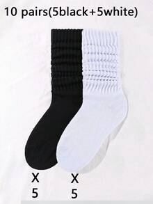 3/5/6/10 Pairs Unisex Soft Breathable Solid White/Black/Gray Crew Socks, Suitable For Daily Wear And Outdoor Activities - Multicolor - View 9