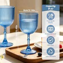 Plastic Goblets 9oz Ribbed Acrylic Wine Glasses Vintage Drinking Glasses With Stem Unbreakable Reusable Disposable Water Goblets Bulk For Parties Weddings Dinner Mother's Day Blue 24pcs - Xem 2