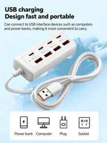 Durcord 8端口USB+Type-C扩展坞，8合1 USB集线器带开关，便携式分线器适配器，适用于电脑、笔记本电脑、手机、U盘、鼠标、读卡器、键盘、游戏设备、MP3播放器、硬盘等。 - 多色-8合1 - 查看 10