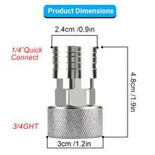 Garden Hose To Mini Power Washer Adapter-3/4 GHT To 1/4", Garden Hose Pressure Washer Attachment, Convert Water Hose To Power Washer Connector, Stainless Steel (Connector +5 Nozzle Set) - Silver - View 8