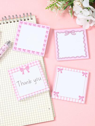 4pcs Pink Bow Theme Sticky Notes,Memo Pads,Pink Bow Party Small Gift,Birthday Party Favors,Party Game Reward Small Prizes,Self-Adhesive Memo Notes,Suitable For Daily Use,Office School Supplies,Student Gifts,Prizes Back To School,Babe Shower Wedding Party Gift,Birthday Gift,Party Favor