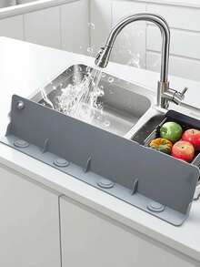 3/2/1 Peças Protetor Clássico de Silicone Contra Respingos com Ventosas, À Prova d'Água e Respingos para Pias de Cozinha e Laboratório, Bacias de Lavar Louça, Material Durável, Várias Cores Disponíveis, Fácil Instalação, Protege o Balcão, Ideal para Uso Doméstico e Profissional. Proteção de Balcão | Design Clássico | Silicone Flexível - Preto - Visão 14