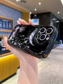 1 pieza Funda de teléfono a prueba de golpes con diseño de luna y mariposa con impresión UV, compatible con Apple/Galaxy//// - Negro - Ver 3