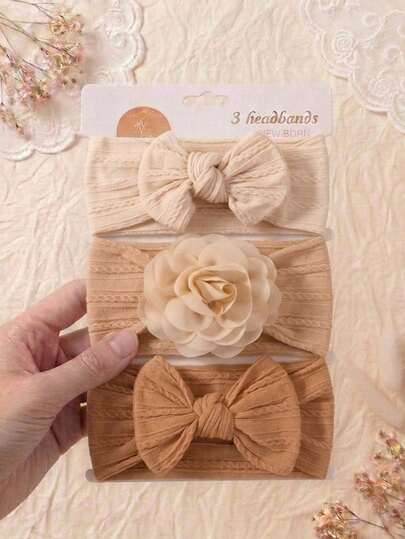 3pcs Newborn Baby Bow Headbands, Soft & Skin-Friendly Braided Infant Hair Accessories, Suitable For Daily Use All Seasons
