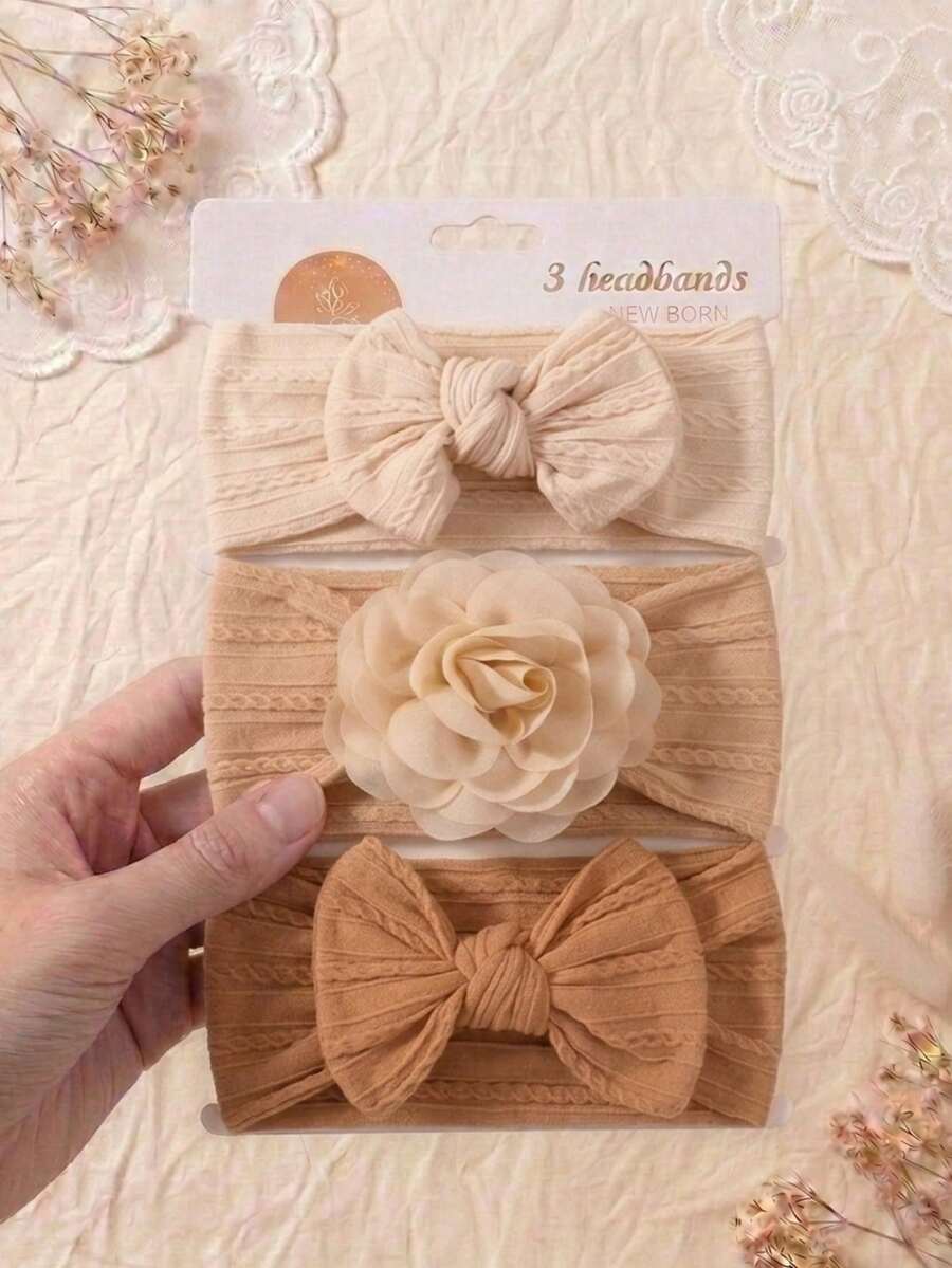 3pcs Newborn Baby Bow Headbands, Soft & Skin-Friendly Braided Infant Hair Accessories, Suitable For Daily Use All Seasons - Multicolor - View 1