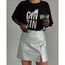 Round Neck T-Shirt With Simple Letter Print, American Retro Style - 白色 - 查看 8