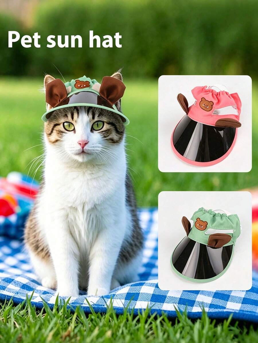 1 pieza Sombrero de sol para mascotas, sombrero con forma de oreja de gato que expone las orejas, sombrero transpirable para conejos y perros Teddy para usar como visera protectora solar - Multicolor - Ver 1