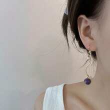 1 par de pendientes vintage delicados con gota de flor de vidrio púrpura y perla, adecuados para uso diario, regalo - Ganchos para pendientes con forma de tulipán de color morado claro - Ver 9
