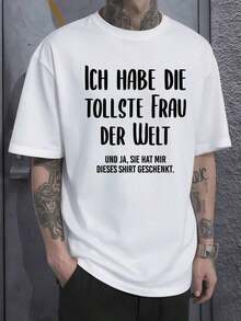 The Text On The Front Expresses Pride And Love For The Couple, Showing That The Wearer Feels Lucky To Have The Best Woman In The World, Reflecting Affection, Trust, And A Positive Sense Of Humor. Men's Plus Size T-Shirt, 100% Cotton, White, Casual, Comfortable, Ideal For A Romantic Gift - 白色的 - 查看 8