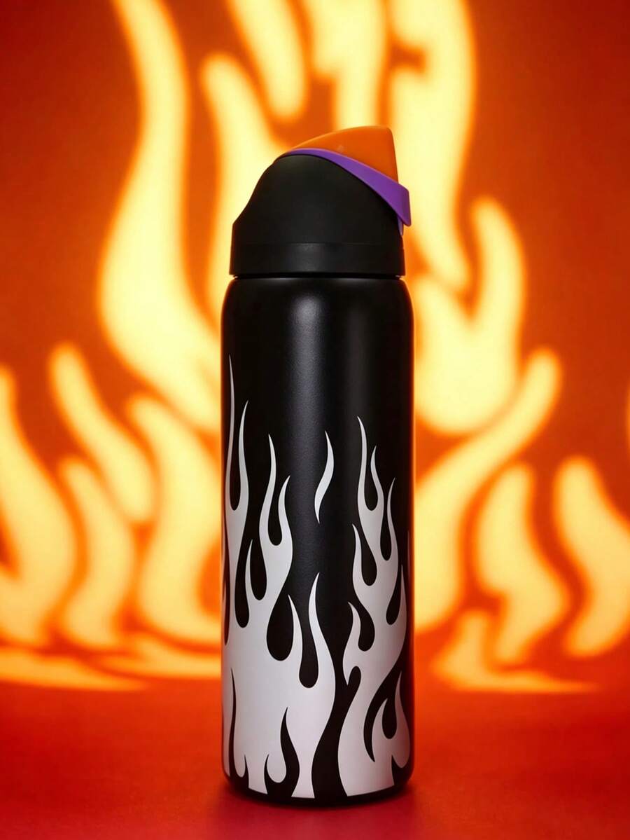 OwaIa White Flame Edition Large Capacity Stainless Steel Water Bottle, 32oz/945ml With Straw, Exquisite Look, Double Wall Insulated For Hot&Cold Drinks/Iced Water, For Leisure Work Sports Indoor Outdoor, Ideal For Students Office Workers, Perfect Gift Choice - màu đen - Xem 1