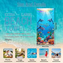 1pc Underwater World Dolphin & Coral Beach Towel, Super Soft Microfiber Extra Large Beach Blanket, Super Absorbent Bath Towel, Suitable For Travel, Swimming Pool, Diving, Surfing, Yoga, Camping, Available In Multiple Sizes, Beach Accessories - Dolphin - View 14