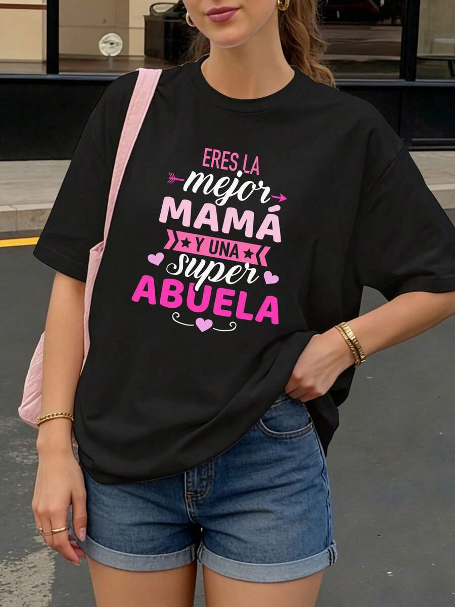 Camiseta Negra Eres la Mejor Mama y Una Super Abuela para Madre y Abuela - Negro - Ver 1