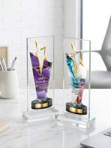1pc Personalized Acrylic Trophy, Customizable Logo And Text, Star/Goat Head Design, Customizable Color Options Suitable For Corporate And Event Awards, Elegant Gradient Crystal Trophy, Perfect For Office Awards And Anniversary Gifts - Multicolor - View 8