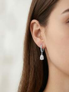 Hypoallergenic S925 Sterling Silver Teardrop Cubic Zirconia Pendant Earrings, Elegant Jewelry With Gift Box - Perfect Gift - White Gold - View 5