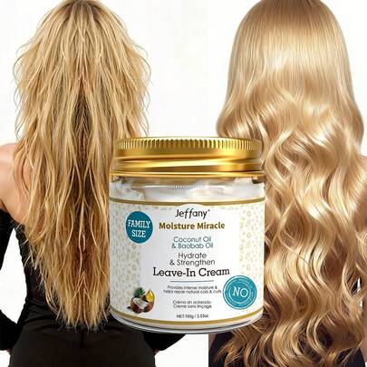 Jeffany (120x talla grande hidratante que los productos regulares) Crema de rizos de aceite de coco sin enjuague de 100g - Hidratante y suavizante, nutrición y fortalecimiento profundo, hidratación profunda, suavizado del frizz, sin grasa y refrescante, infundido con aceite de argán marroquí, aceite de coco, manteca de karité, apto para todo tipo de cabello, peinado de larga duración, agrega volumen, humedad, brillo y elasticidad. Una opción ideal para el peinado diario.