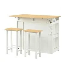 Extendable Kitchen Island With Dining Area, Adjustable Shelves And Drawers, Power Strips And Two Chairs, Ideal For The Kitchen And Dining Room (White) - White - View 10