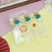 5pcs Creative Cartoon Bee Candles, Cake Decoration Cute Smiling Face Sun Candles, Flower Candles, Birthday Celebration Baking Plug-Ins - View 6