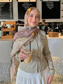 1条女士波西米亚风水墨印花围巾，春夏街头休闲头巾防晒披肩，适合日常佩戴、海滩度假、旅行必备 - 柔霧粉紅紫 - 查看 7