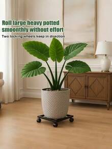 黑色金屬植物底座，附360°旋轉腳輪與煞車，重型滾輪植物架，穩定正方形設計，方便在居家與陽台輕鬆移動重型盆栽，省空間設計，適用於露台 - 植物推車 - 查看 7