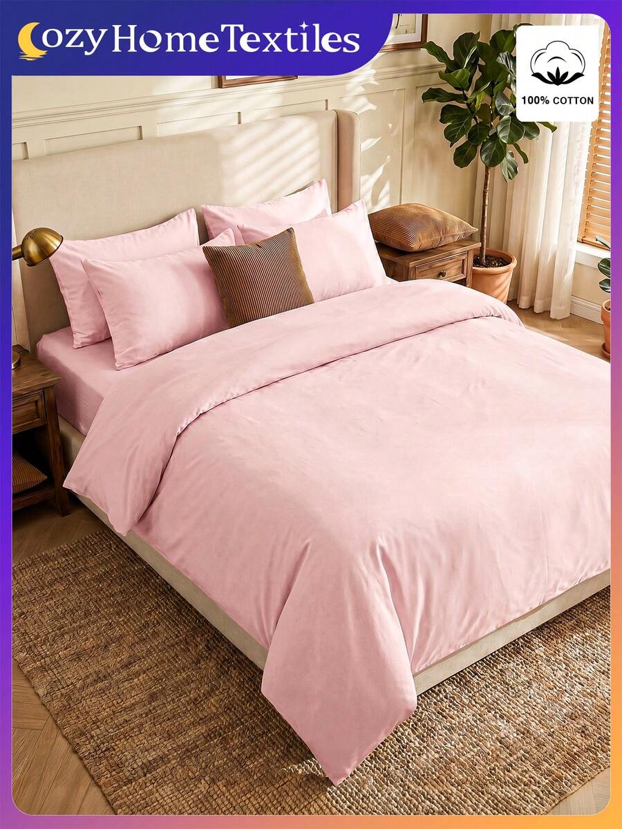 2/3pcs Solid Color Bedding Set, 100% Cotton Soft Breathable Skin-Friendly Bedding, Anti-Pilling, Fashion Home Textile, Bedroom Decor, Pink Duvet Cover Set, Includes Duvet Cover And Pillow Case(S), Excludes Comforter, Suitable For All Seasons, Machine Washable