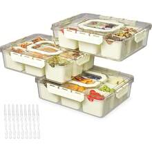 2 Pack Or 3 Pack Divided Serving Tray With Lid And Handles, 8 Or 9 Compartments Snack Box Container Charcuterie Organizer Snackle Box Container For Candy,Nuts,Fruits,Snacks, Pink Or Beige - View 5