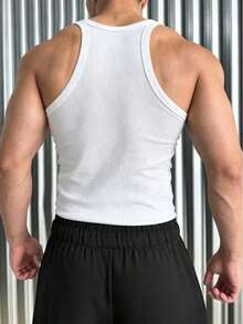 Men's Casual Fashionable Elastic Fitted Contrast Color Tank Top - White - View 2