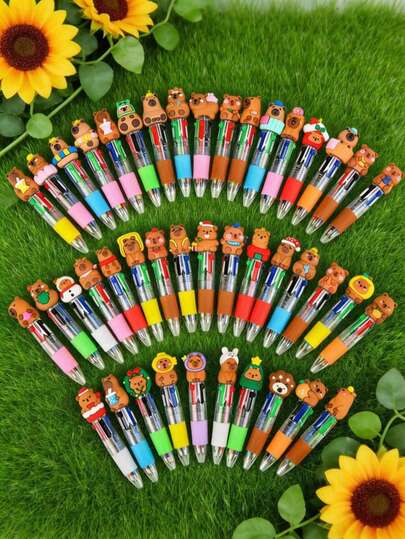 10/3pcs Multi-Color 4-In-1 Capybara Themed Interesting Ballpoint Pens, Suitable For Office, School, Birthday Gifts And Party Favors, Essential For Back To School Season