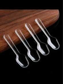 100pcs Transparent Plastic Mini Spoons, Suitable For Desserts, Ice Cream, Jelly, Pudding, Yogurt Tasting, Appetizers, Family Gatherings, Picnics, Restaurants And Kitchens - Transparent - View 2