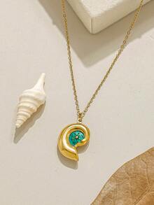Mazuer 1件海洋风镂空贝壳吊坠项链，18K镀金不锈钢锁骨链，适合夏季海滩和日常佩戴 - 彩色 - 查看 5