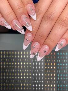 4/2pcs Star Nail Art Stickers, Hot-Stamped Gold, Silver, Laser, Blue Cross Star Patterns 3D Nail Designs, Y2K Cute & Charming Nail Decorations, Self-Adhesive Nail Decals DIY Nail Art Salon Accessories & Supplies - Multicolor - View 13