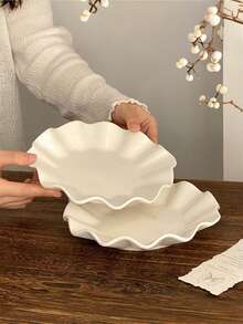 1pc/2pcs White Porcelain Wave Rim Plate, Minimalist INS Style Ceramic Dish For Dessert, Appetizer, Fruit, Daily Use Kitchen Tableware & Aesthetic Home Decor - Multicolor - View 9
