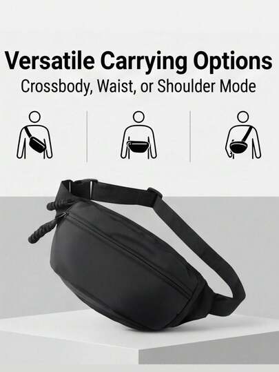 Unisex Solid Color Nylon Waist Bag, Large Capacity Multi-Compartment Design, Suitable For Outdoor Sports; Lightweight Casual Crossbody Chest Bag, Suitable For Daily Use In Back To School Season