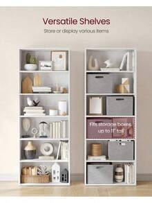 VASAGLE Bookshelf, 6-Tier Bookcase, Book Shelf Furniture, Open Storage Shelves, Room Decor, For Living Room, Home Office, Dinning Room,  9.4 X 23.6 X 63.3 Inches, Cloud White - 白色 - 查看 5