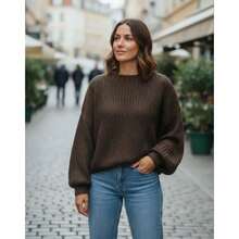 Women's Knitted Sweater - Coffee Brown - View 2