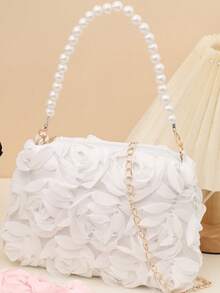 1 pezzo Borsa a tracolla 3D con fiore di rosa, catena di perle, versatile per uso quotidiano, pendolarismo, appuntamenti, abbigliamento da sera - Multicolore - Visualizzare 7