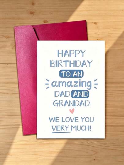 Refreshing And Minimalist Birthday Card/Light Blue And Navy Color Blocking With Handwritten Font/Blessing Design For Remarkable Dad And Grandpa/Whole Family Expressing Love And Tenderness To Elders/Suitable For Father's/Grandfather's Birthday, Also Can Be Used As A Gift For Father's Day, Thanksgiving, Etc. (Includes 1 Card And 1 Envelope, 4.3 Inches X 6.3 Inches)