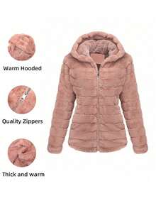 Risissida Women Hooded Faux Fur Jacket - The Perfect Choice For Autumn/Winter - Pink - View 2
