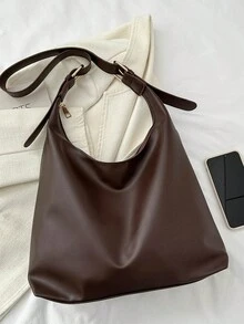 Bolso de hombro de mujer de gran capacidad y unicolor vintage, bolso cruzado multifuncional, bolso de mano, bolso cruzado de gran capacidad, bolso de trabajo casual (el color y la imagen pueden variar ligeramente), bolso retro - Café - Ver 8