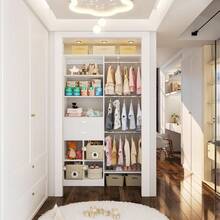 60 Inch White Expandable Closet Organizer System, 1.58-6.8FT Walk-In Closet With 5 Hanging Rods & Reversible Hanging Shelving, Wooden Drawers Included - White - View 2