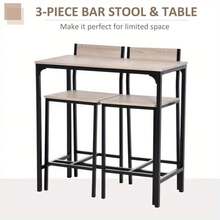 3 Pcs Table Stool Set Industrial Design W/ Metal Frame Oak Tone MDF Panels Minimal Compact Beautiful - Natural Wood Finish - View 6