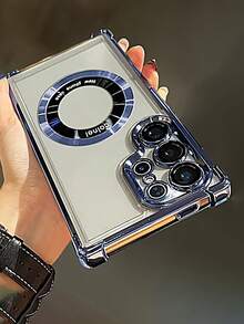 适用于三星 Galaxy S26 Ultra S26 Plus S26 S25 S24 Ultra S23 Ultra 的奢华电镀磁吸无线充电手机壳，透明防震摄像头保护套 - 藍色 - 查看 2