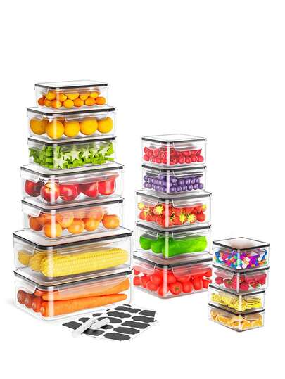 12PCS Food storage box sets, easy-to-fix LIDS for fresh-keeping boxes, refrigerator fresh-keeping storage boxes, sealed plastic containers suitable for pantry rooms, travel, outdoor picnics, kitchen organization, including labels and markers.