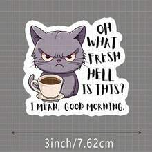 1/2/5 Miếng Dán "Cà Phê Và Sự Điên Rồ?", Hình Một Chú Mèo Nhỏ Khó Chịu đang Cầm Cốc Cà Phê, Đôi Mắt Đầy Phản Kháng, Thích Hợp Dán Lên Máy Tính Xách, Bình Nước, Ly, Ốp Điện Thoại, Cửa Kính Xe Hơi, Nhựa, Kính, Kim Loại. - A - Xem 10