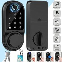Smart Lock Fingerprint Door Lock – Tuya APP Remote Control, Keyless Entry Door Lock With Biometric Fingerprint, Password, Key, Passage Mode For Home Office – Black - AF06DSTUYA - 查看 11