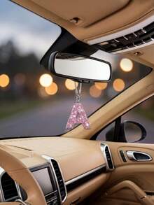 Crystal Diamond Rearview Mirror Hanging Ornament - Letter A-Z Sparkling Pendant, Cute Lucky Charm, Fashionable Car Interior Decor, Suitable For Women - Style a - View 5