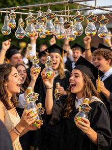 12pcs Graduation Gift Candy Jars, "Bright Future" Graduation Cap Shaped Cards And Light Bulb Shaped Candy Decorative Jars, Creative Light Bulb Decor, 2026 Graduation Party Snacks And Beverages Decor, Graduation Desktop Decor, Suitable For Adult Graduation Party DIY, Graduation Party Favors, Party Snack Decor - Multicolor - View 10