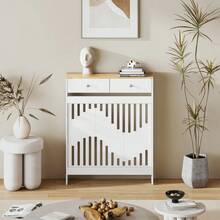 Jooli H Radiator Cover With Drawers, White Wooden Radiator Shelf Pipe Covers Cabinet With Wavy Grill For Living Room Bedroom Hallway - White+Wood - View 8