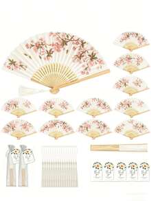 1-24pcs Folding Fans For Women, Handmade Fans, Handheld Fans, Fashion Accessories, Portable Mini Electric Fans, Retro Folding Fans, Tassel Bamboo Fans, Hawthorn Fans, Bamboo Fans, Painting Fans, Foldable Hand Fans, Wedding Fans, Party Fans, Decorative Fans, Elegant Casual Style, Mother's Day Gift, Birthday Gift, Back To School Gift, Graduation Gift, Wedding Gift, Creative Present - Mixed - View 1