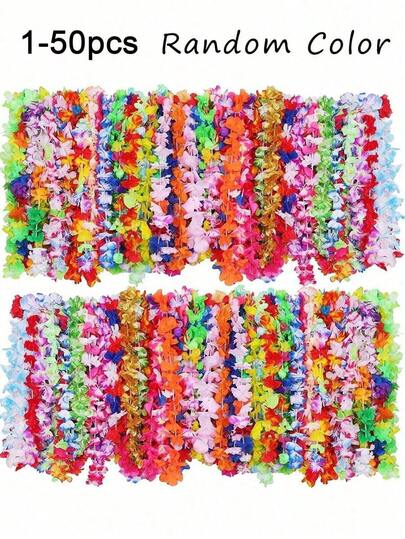 50pcs Hawaii Garland Necklace Tropical Hawaii Flower Theme Party Favors Headbands Holiday Wedding Beach Birthday Decorations Party Supplies Wreaths Headbands Holiday Wedding Beach Birthday Decorations (Random Color)